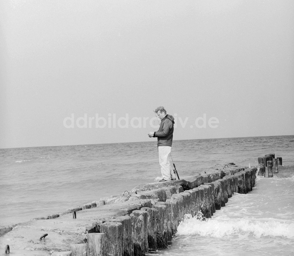 Ahrenshoop: Angler auf einer Buhne an der Ostsee in Ahrenshoop im Bundesland Mecklenburg-Vorpommern auf dem Gebiet der ehemaligen DDR, Deutsche Demokratische Republik