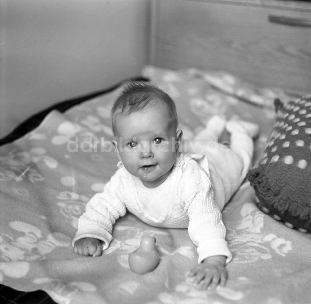 DDR-Fotoarchiv: Magdeburg - Baby auf einer Krabbeldecke in Magdeburg 