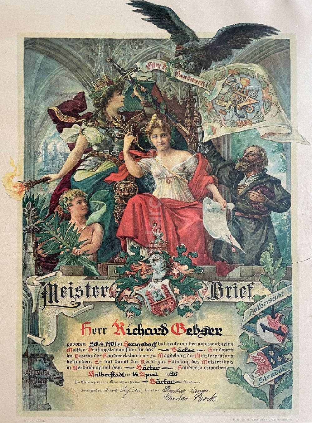Halberstadt: Bäckerhandwerks - Meisterbrief ausgestellt in Halberstadt im Bundesland Sachsen-Anhalt in Deutschland