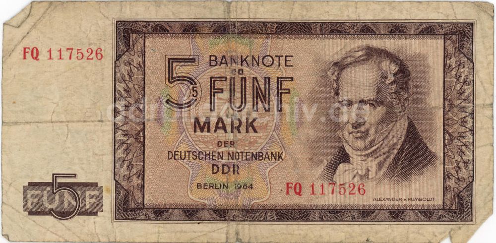 DDR-Fotoarchiv: Berlin - Banknoten der Mark der DDR Ausgabe 1964