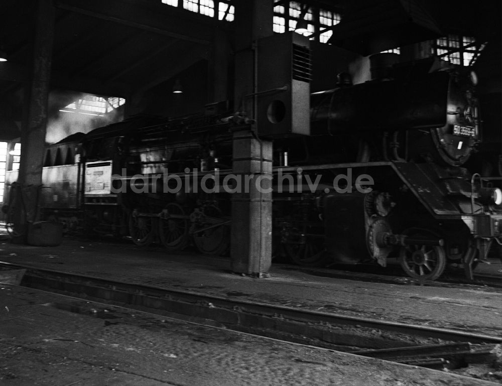 DDR-Fotoarchiv: Halberstadt - Dampflokomotive der Deutschen Reichsbahn der Baureihe 50 im Bahnbetriebswerk in Halberstadt in Sachsen-Anhalt in der DDR