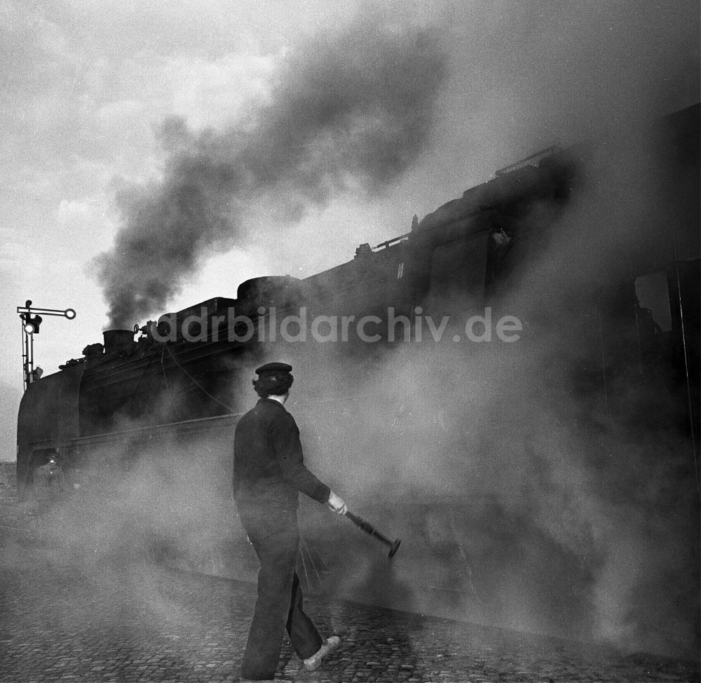 Halberstadt: Dampflokomotive der Deutschen Reichsbahn der Baureihe 03 im Bahnhof in Halberstadt in Sachsen-Anhalt in der DDR