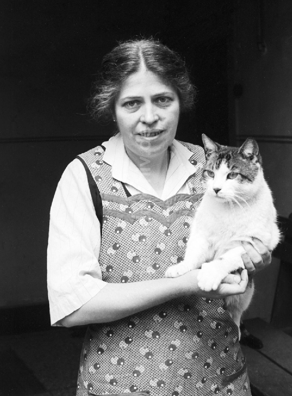 Arnstadt: Frau mit Katze in Arnstadt in Thüringen in der DDR