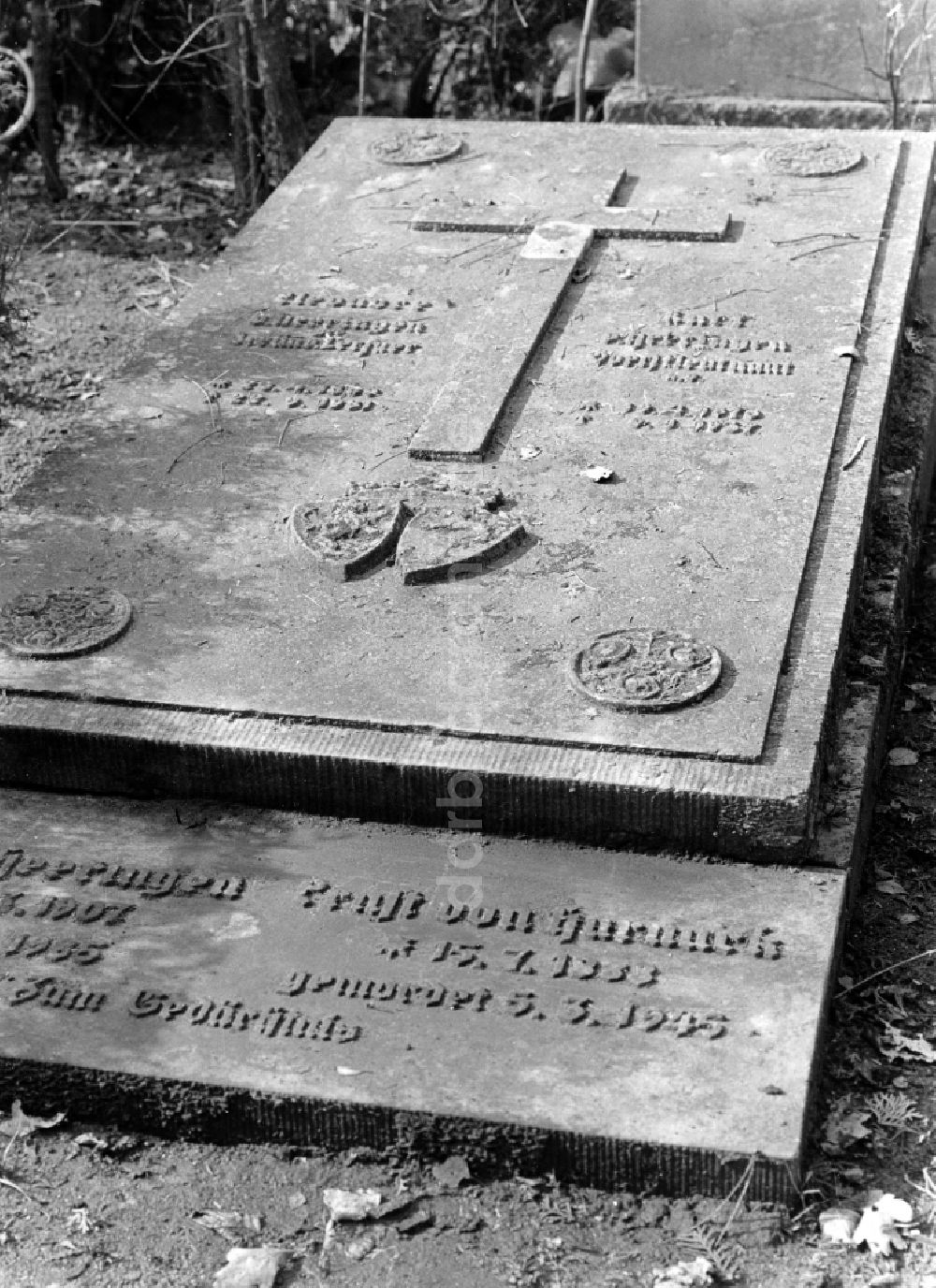 DDR-Bildarchiv: Potsdam - Gedenkstein an Ernst von Harnack am Grabstein der Familie von Heeringen auf dem Bornstedter Friedhof in Potsdam in der DDR
