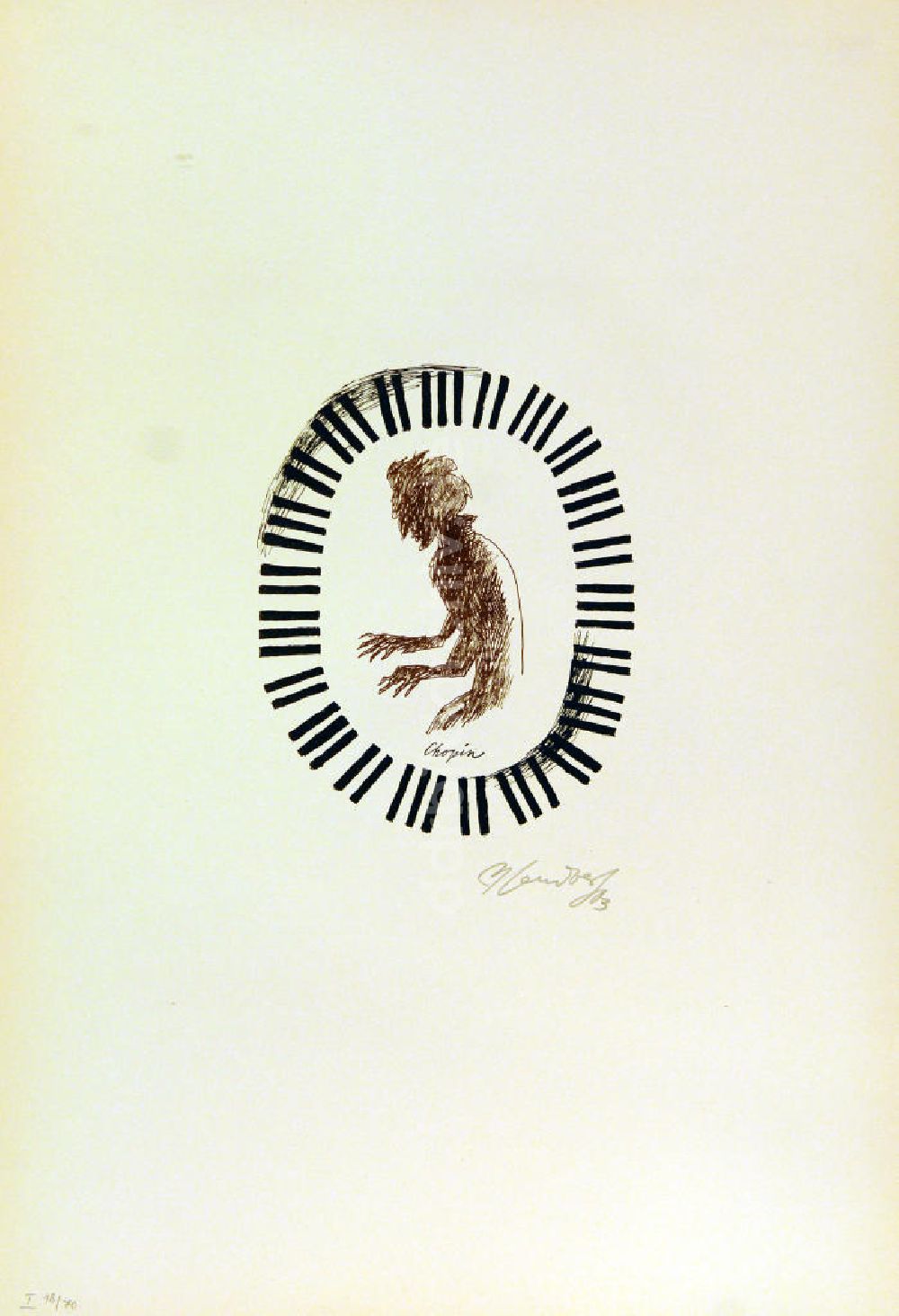 DDR-Bildarchiv: Berlin - Grafik von Herbert Sandberg über Frédéric (Fryderyk) Chopin 1963
