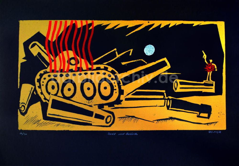 DDR-Bildarchiv: Berlin - Grafik von Herbert Sandberg David und Goliath aus dem Jahr 1976