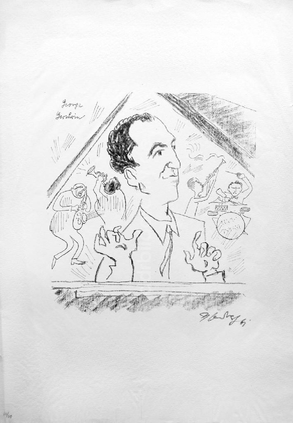 Berlin: Grafik von Herbert Sandberg George Gershwin aus dem Jahr 1961