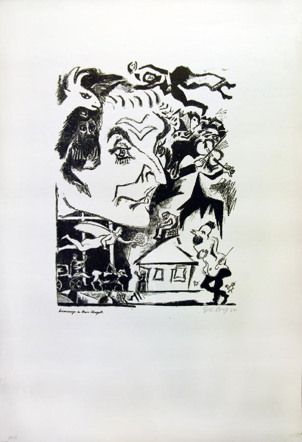 DDR-Fotoarchiv: Berlin - Grafik von Herbert Sandberg Hommage à Marc Chagall aus dem Jahr 1977