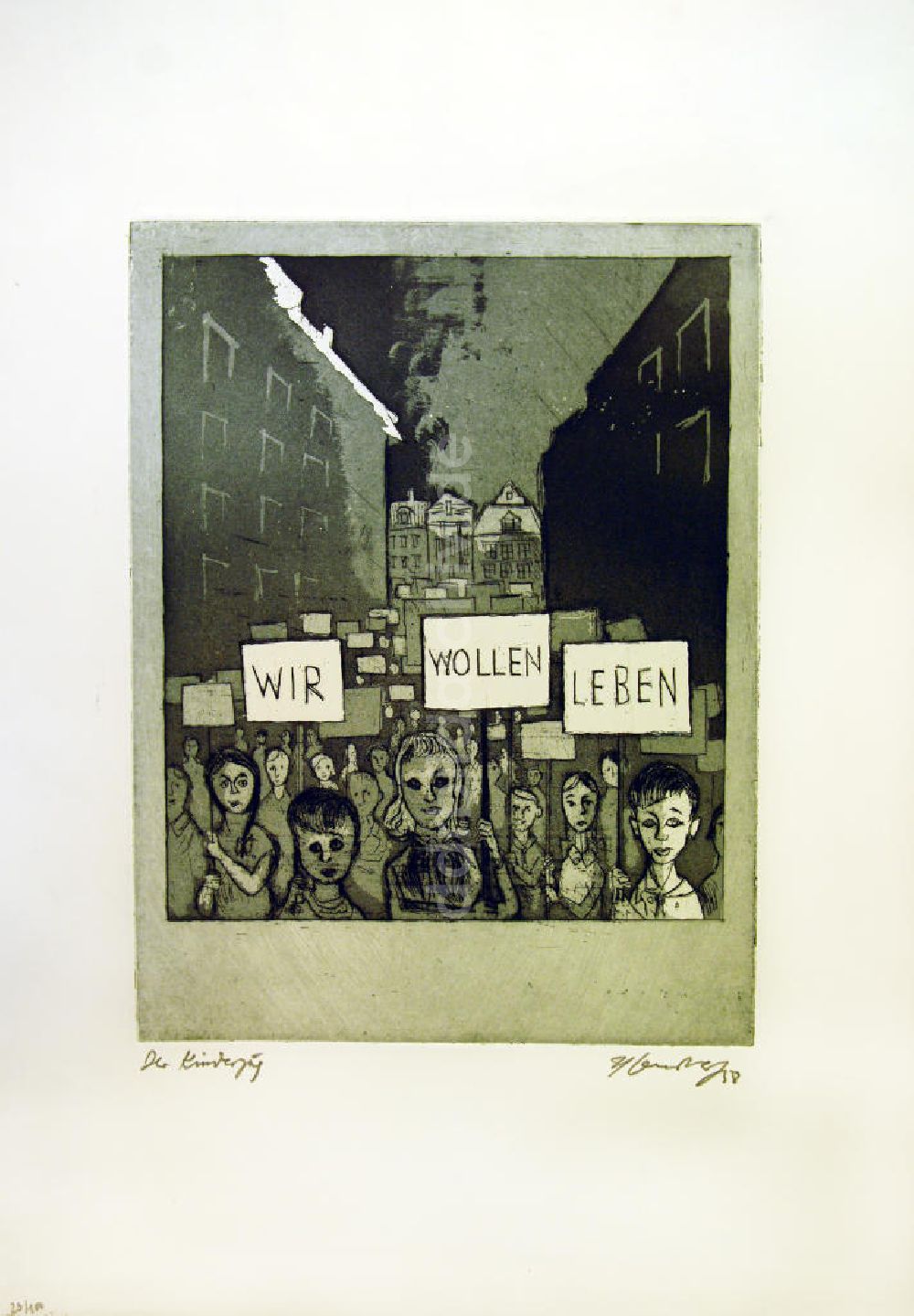 DDR-Fotoarchiv: Berlin - Grafik von Herbert Sandberg 9: Der Kinderzug (wir wollen leben) aus dem Jahr 1958