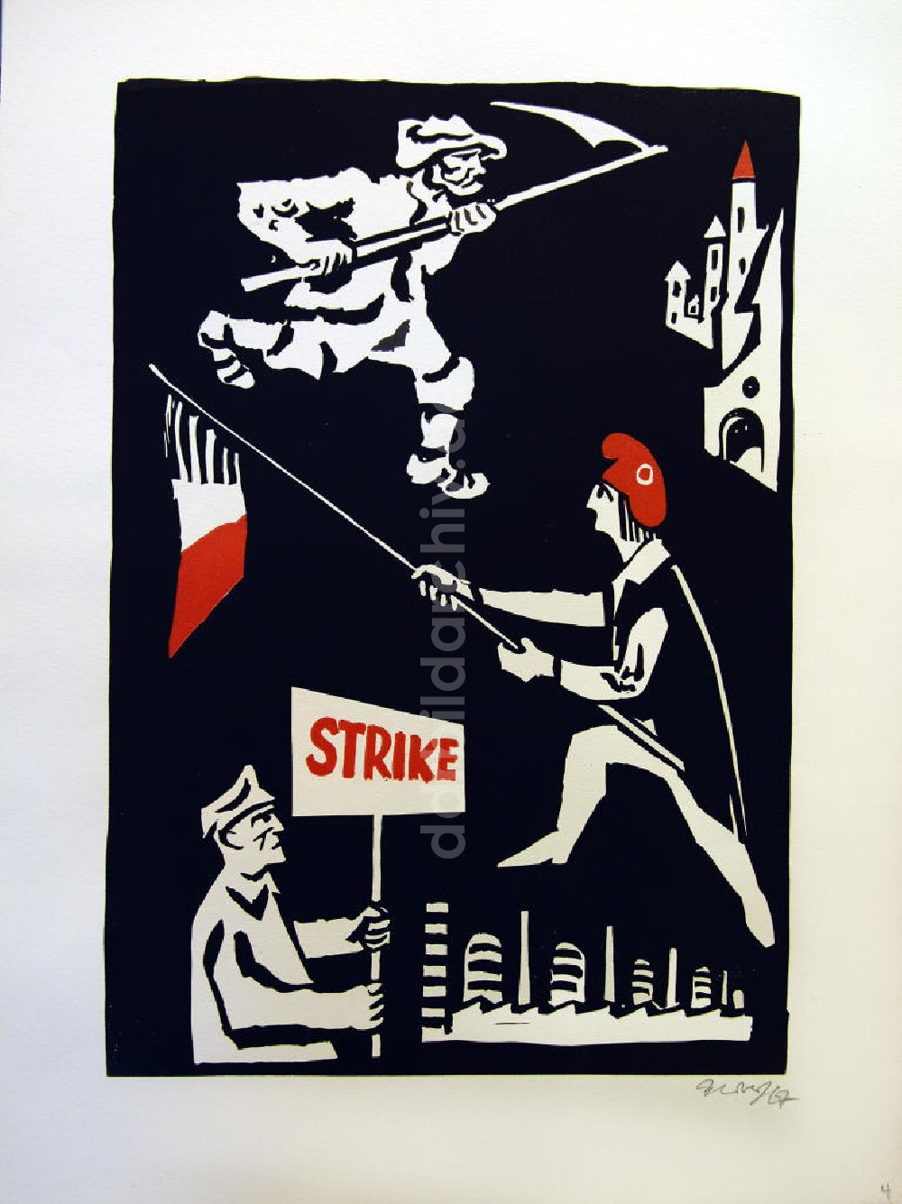 DDR-Fotoarchiv: Berlin - Grafik von Herbert Sandberg Motiv 4 aus dem Zyklus Bilder zum Kommunistischen Manifest aus dem Jahr 1967