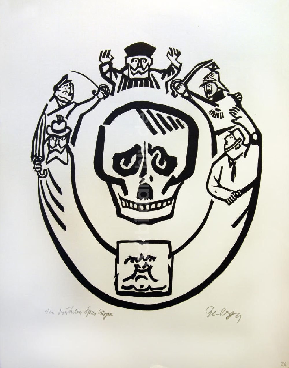 Berlin: Grafik von Herbert Sandberg Motiv 27 aus dem Zyklus Bilder zum Kommunistischen Manifest aus dem Jahr 1969