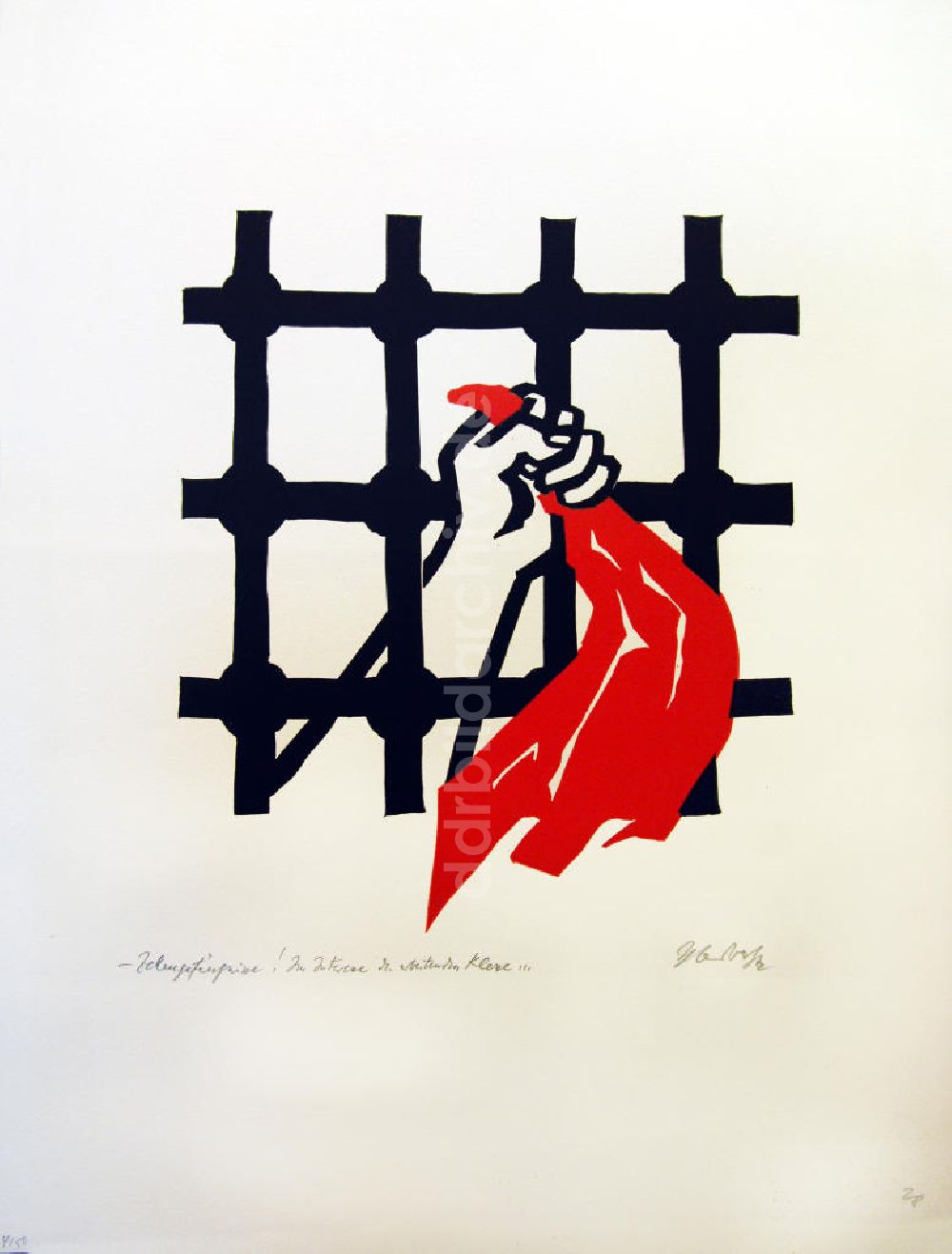 DDR-Fotoarchiv: Berlin - Grafik von Herbert Sandberg Motiv 28 aus dem Zyklus Bilder zum Kommunistischen Manifest aus dem Jahr 1972