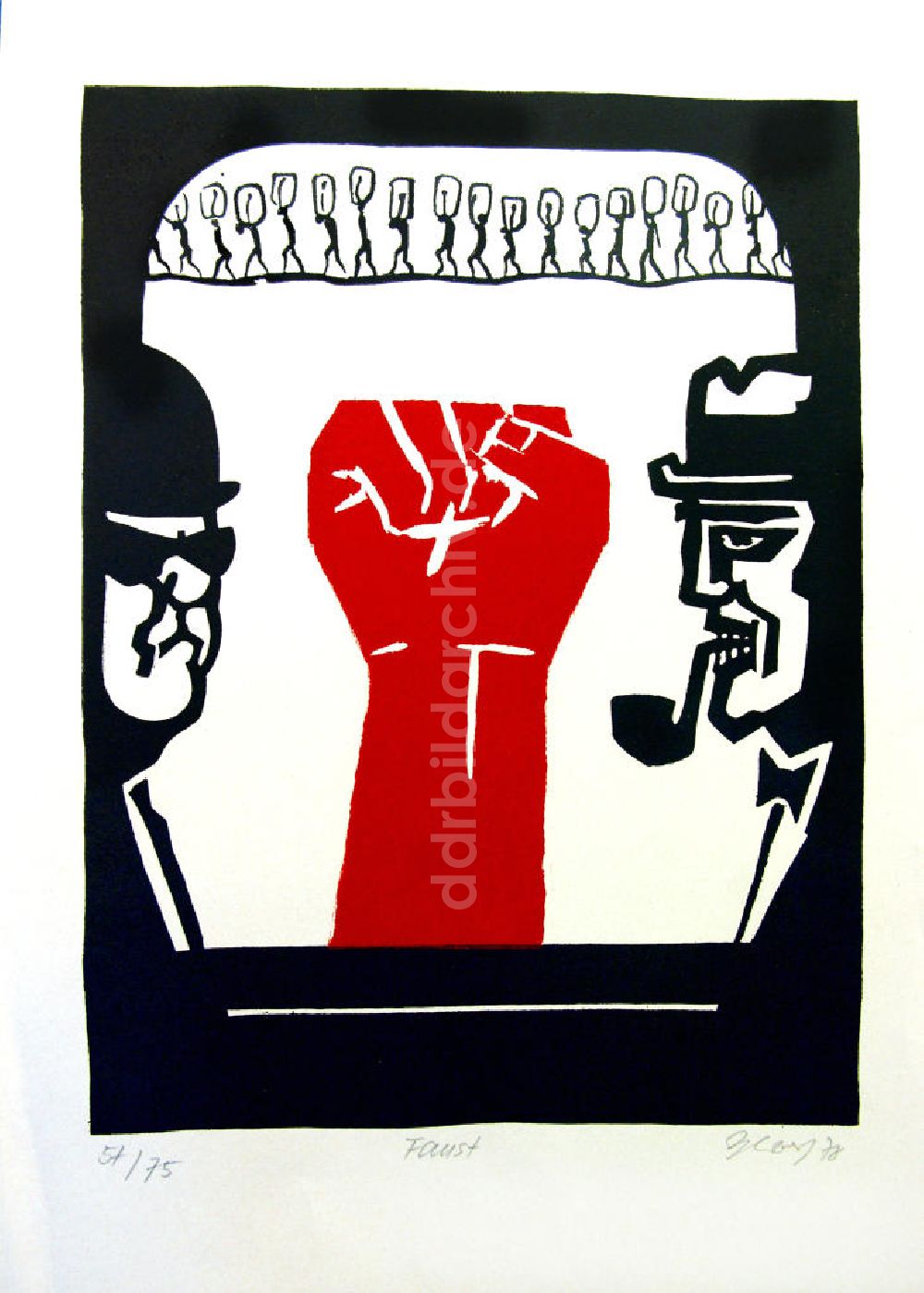 DDR-Bildarchiv: Berlin - Grafik von Herbert Sandberg Motiv 10 aus dem Zyklus Bilder zum Kommunistischen Manifest aus dem Jahr 1978
