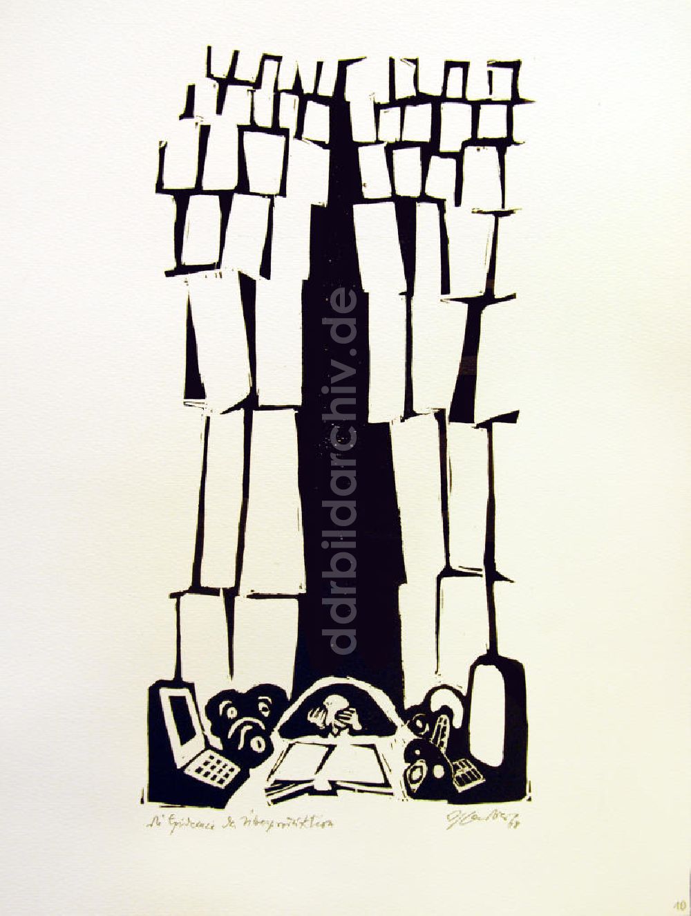 Berlin: Grafik von Herbert Sandberg Motiv 11 aus dem Zyklus Bilder zum Kommunistischen Manifest aus dem Jahr 1968