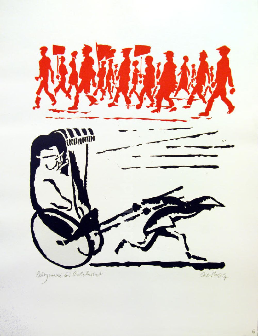 Berlin: Grafik von Herbert Sandberg Motiv 6 aus dem Zyklus Bilder zum Kommunistischen Manifest aus dem Jahr 1967