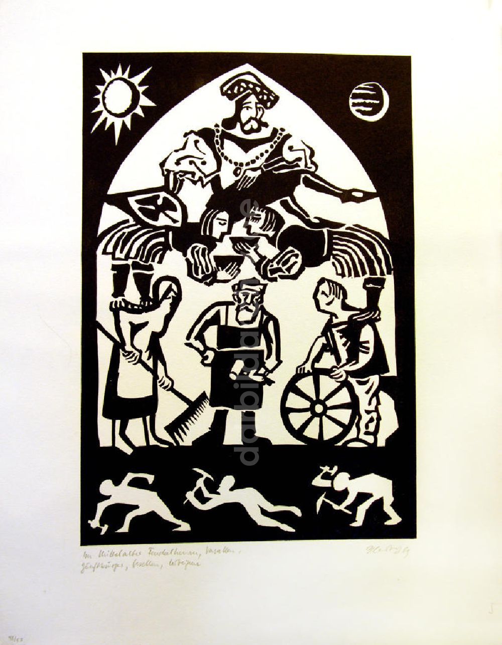 Berlin: Grafik von Herbert Sandberg Motiv 5 aus dem Zyklus Bilder zum Kommunistischen Manifest aus dem Jahr 1969