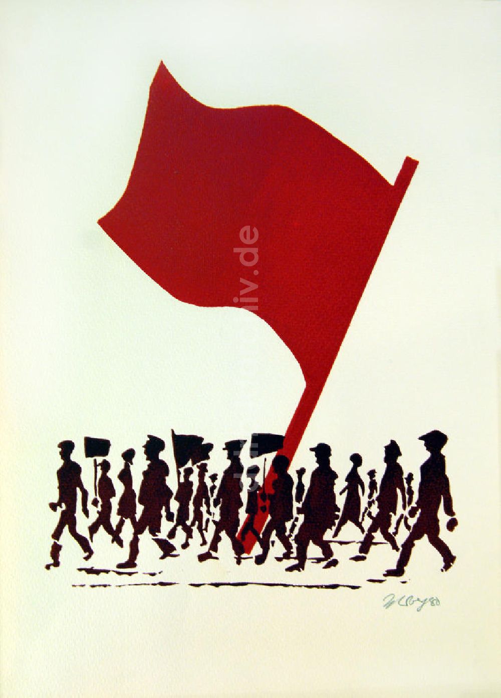 Berlin: Grafik von Herbert Sandberg Rote Fahne / Flagge aus dem Jahr 1980