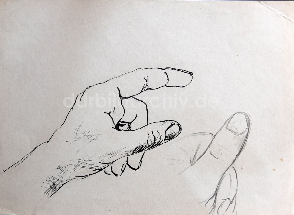 Halberstadt: Hand und Finger Tuschezeichnung in Halberstadt im Bundesland Sachsen-Anhalt auf dem Gebiet der ehemaligen DDR, Deutsche Demokratische Republik