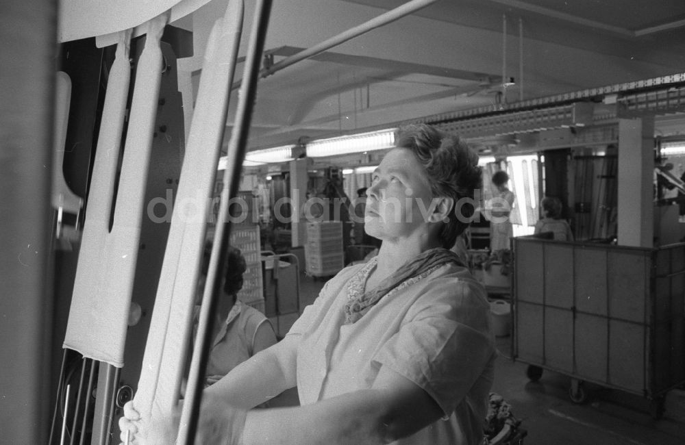 Thalheim: Herstellung von Damenstrümpfen im VEB Feinstrumpfwerke Esda in Thalheim in Sachsen in der DDR