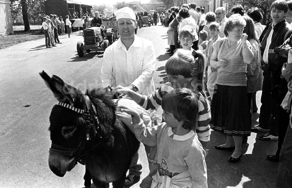 DDR-Bildarchiv: Plessow (Brandenburg) - 700 Jahrfeier in Plessow (Brandenburg) Umzug mit Esel und Kindern Foto: Gebser