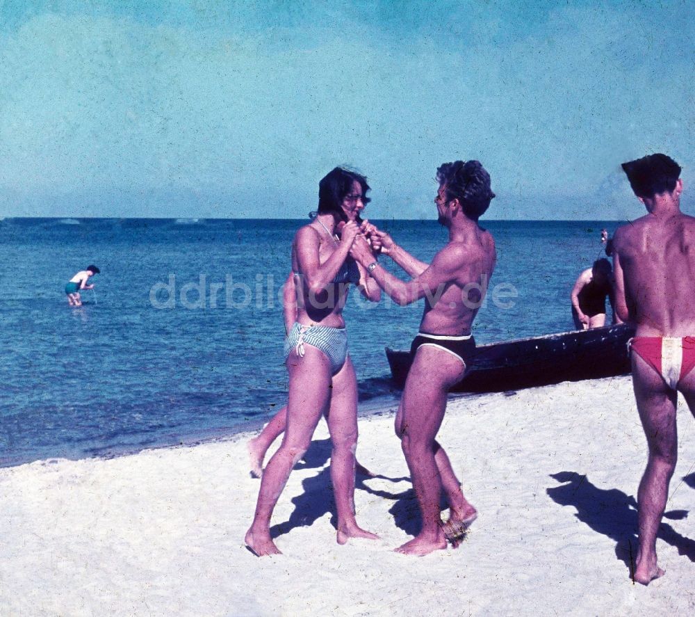 DDR-Bildarchiv: Prerow - Junge Menschen spielen ausgelassen am Strand der Ostsee in Prerow im Bundesland Mecklenburg-Vorpommern auf dem Gebiet der ehemaligen DDR, Deutsche Demokratische Republik