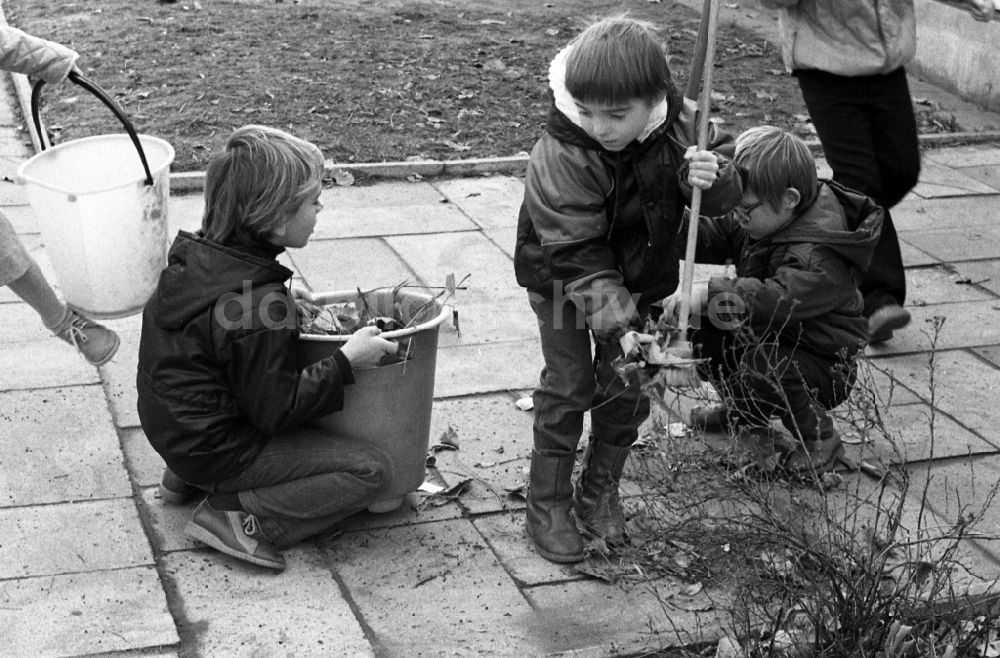 Berlin: Kinder in einem Kindergarten helfen bei der Gartenarbeit in Berlin in der DDR