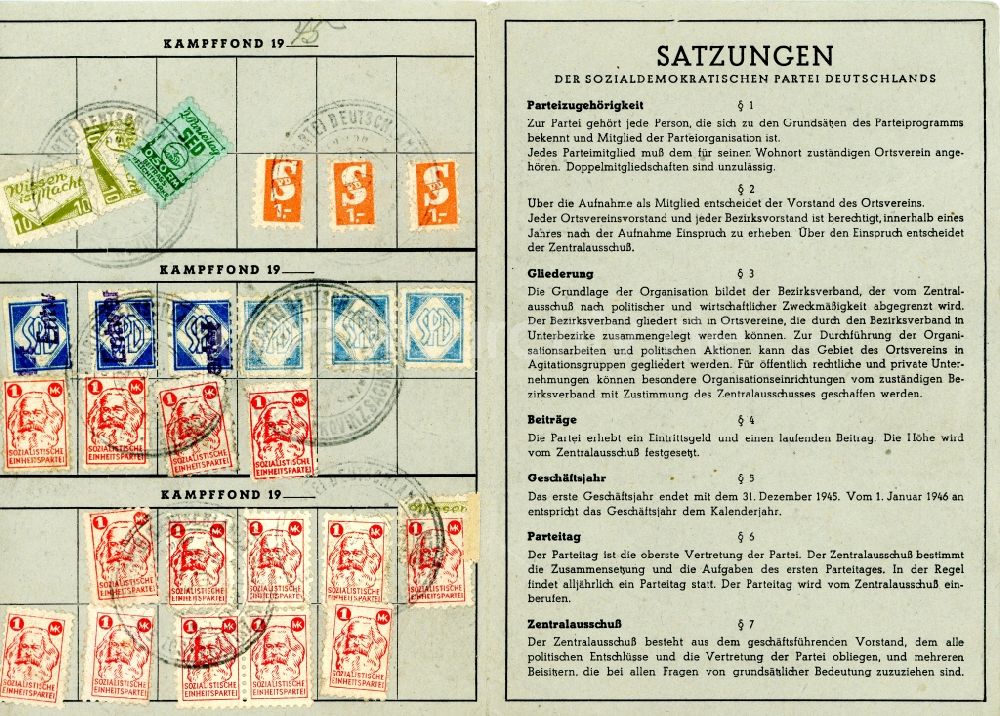 Schönebeck (Elbe): Mitgliedskarte der SPD nach der Vereinigung mit der SED in der DDR