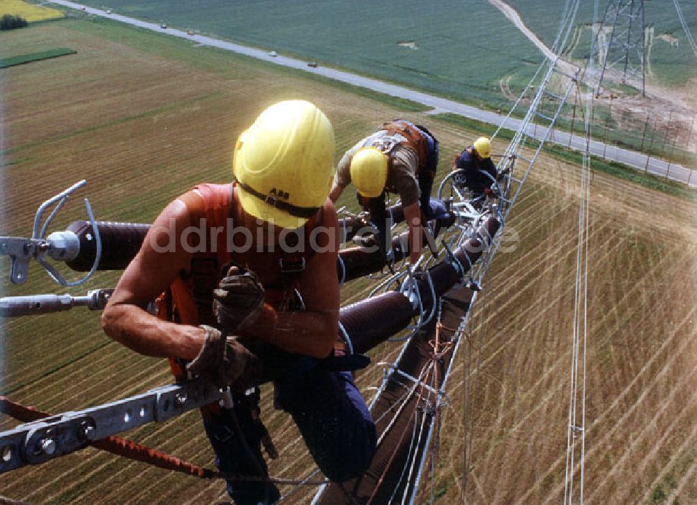 Wolmirstedt: Montagearbeiten an Stromleitungen in der Nähe des Wolmirstedter Umspannwerkes 31.05.1992