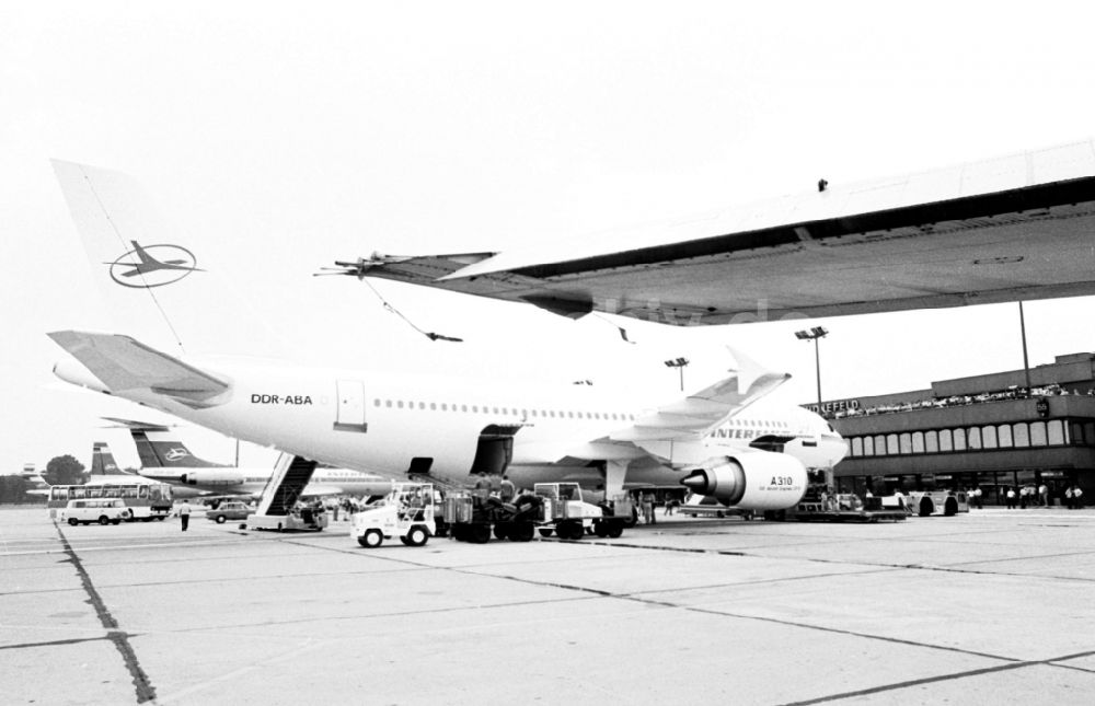 DDR-Bildarchiv: Schönefeld - Passagierflugzeug Airbus A310 der INTERFLUG auf dem Flughafen in Schönefeld in Brandenburg in der DDR