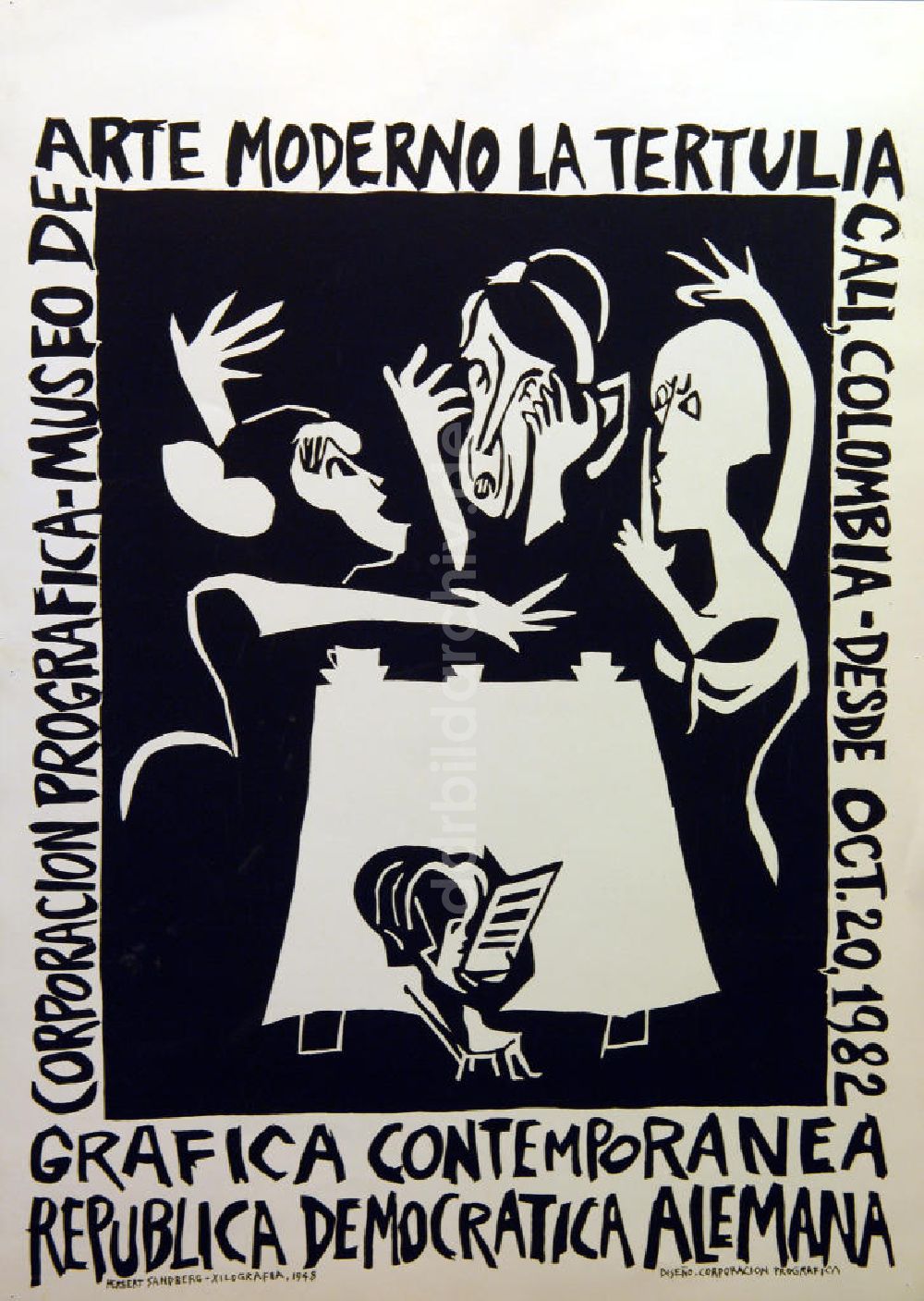 DDR-Fotoarchiv: Berlin - Plakat von der Ausstellung Grafica contemporanea, republica democratica alemana über Herbert Sandberg aus dem Jahr 1982