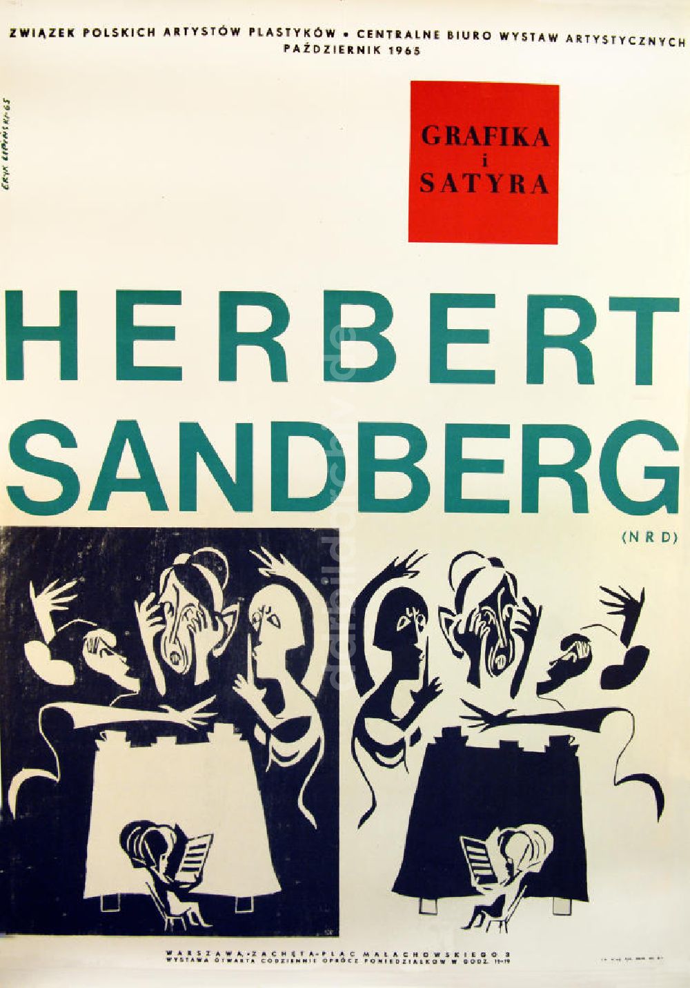Berlin: Plakat von der Ausstellung Grafika i satyra, Herbert Sandberg (NRD) aus dem Jahr 1965