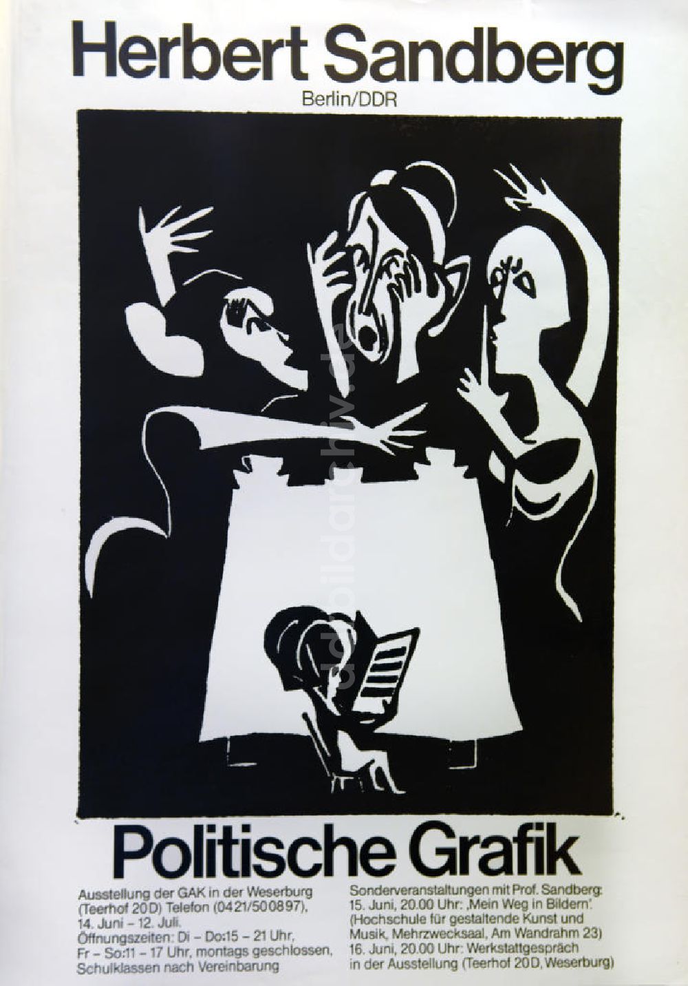 DDR-Fotoarchiv: Berlin - Plakat von der Ausstellung Herbert Sandberg Berlin/DDR, politische Grafik aus dem Jahr 1981