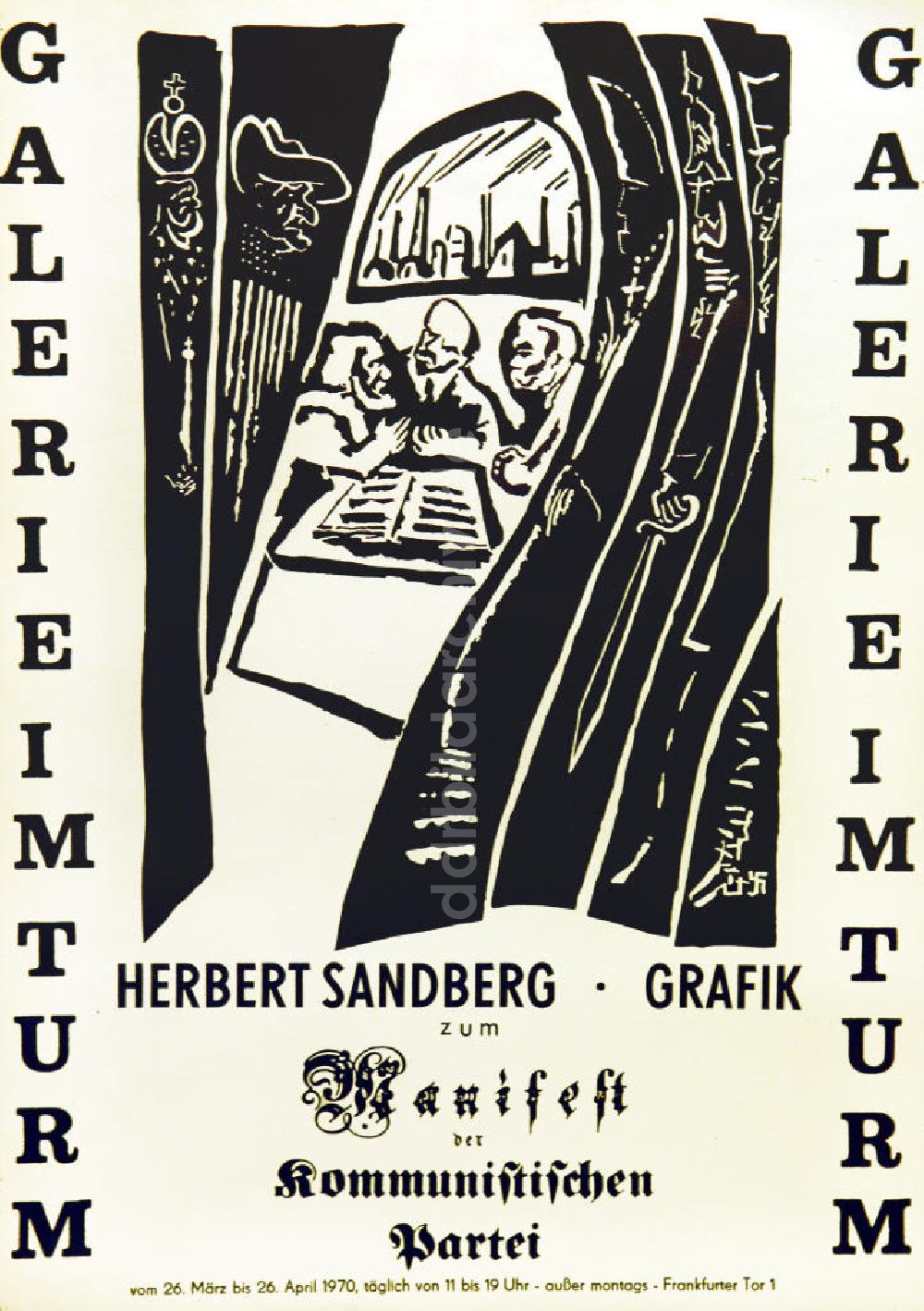 DDR-Bildarchiv: Berlin - Plakat von der Ausstellung Herbert Sandberg Grafik zum Manifest der kommunistischen Partei aus dem Jahr 1970