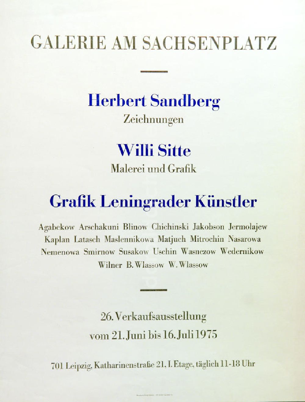 DDR-Fotoarchiv: Berlin - Plakat von der Ausstellung Herbert Sandberg Zeichnungen u.a. aus dem Jahr 1975