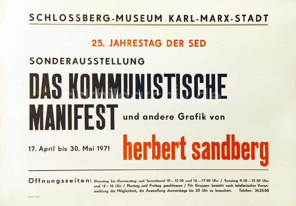 DDR-Fotoarchiv: Berlin - Plakat von der Ausstellung Das Kommunistische Manifest und andere Grafik von Herbert Sandberg aus dem Jahr 1971