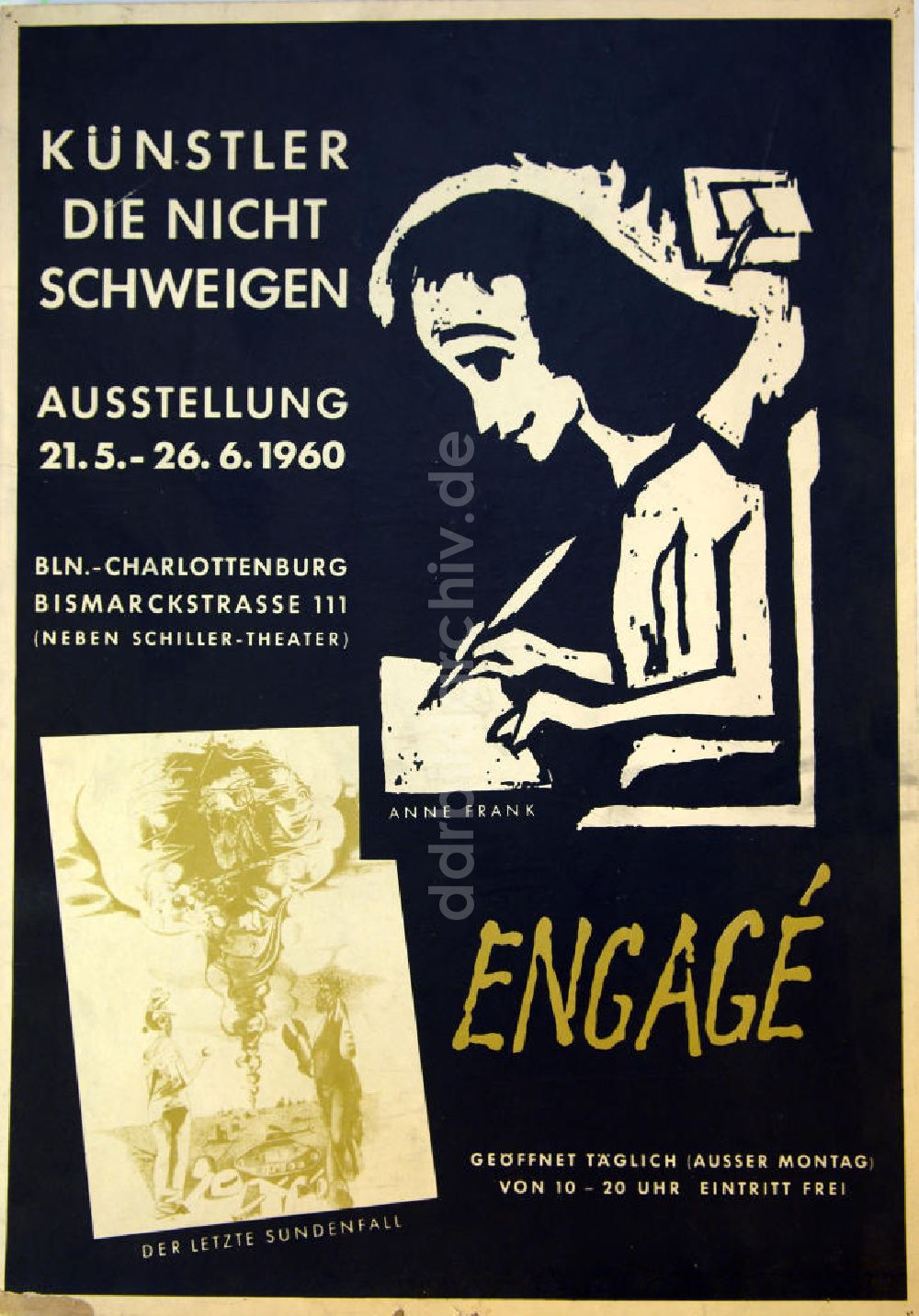 DDR-Fotoarchiv: Berlin - Plakat von der Ausstellung Künstler, die nicht schweigen, Engagé über Herbert Sandberg aus dem Jahr 1960