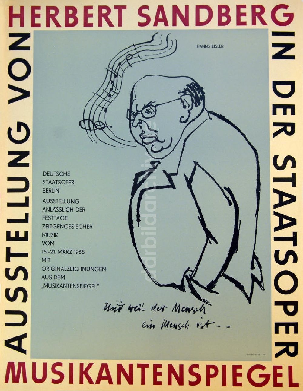DDR-Fotoarchiv: Berlin - Plakat von der Ausstellung Musikantenspiegel über Herbert Sandberg aus dem Jahr 1965