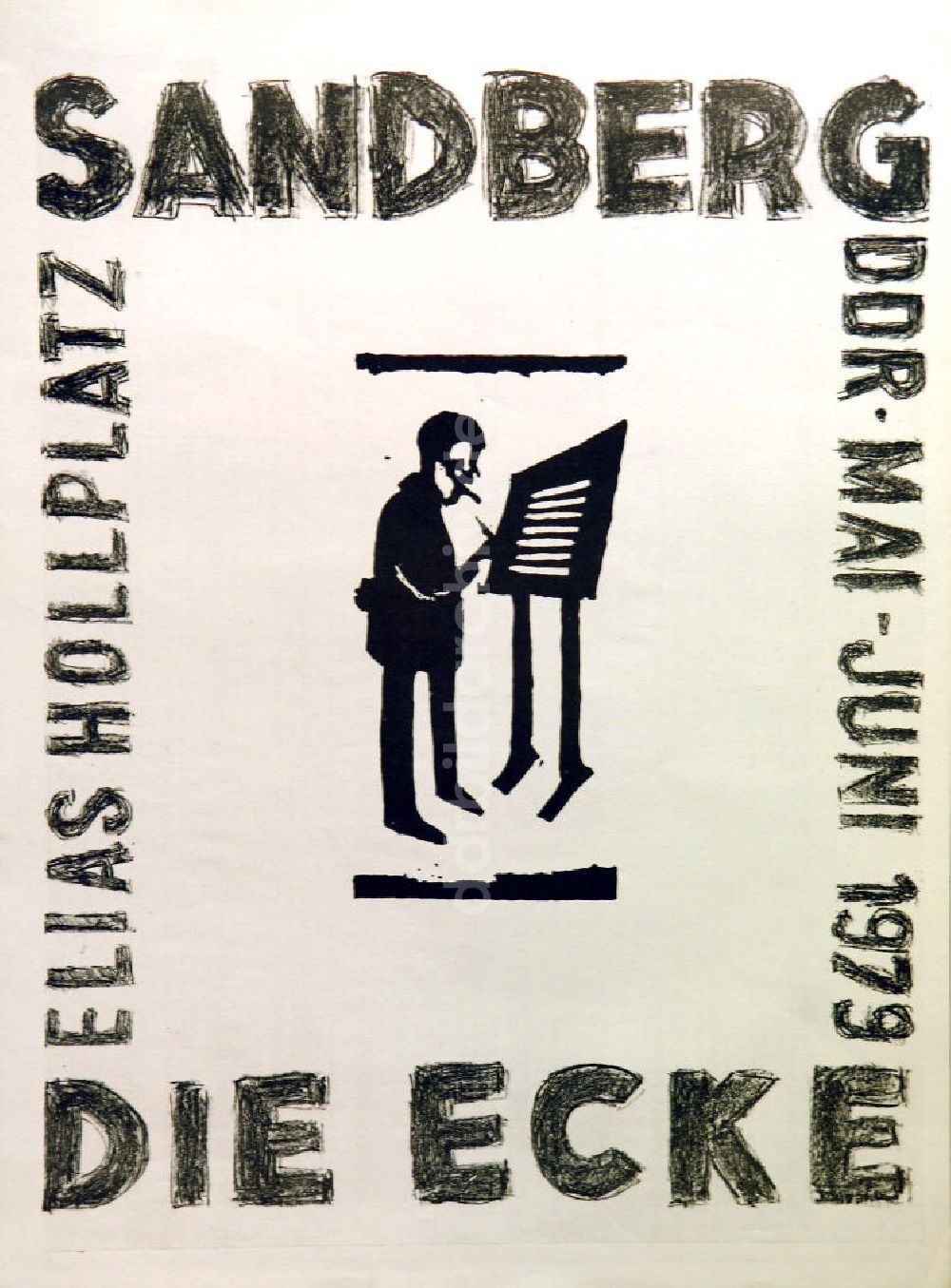 DDR-Bildarchiv: Berlin - Plakat von der Ausstellung Sandberg DDR, Die Ecke über Herbert Sandberg aus dem Jahr 1979