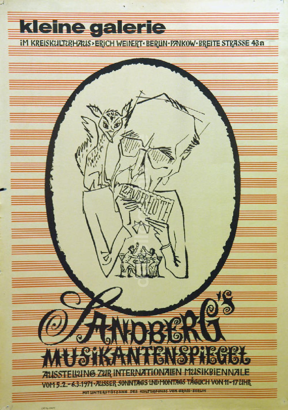 Berlin: Plakat von der Ausstellung Sandberg's Musikantenspiegel über Herbert Sandberg aus dem Jahr 1971