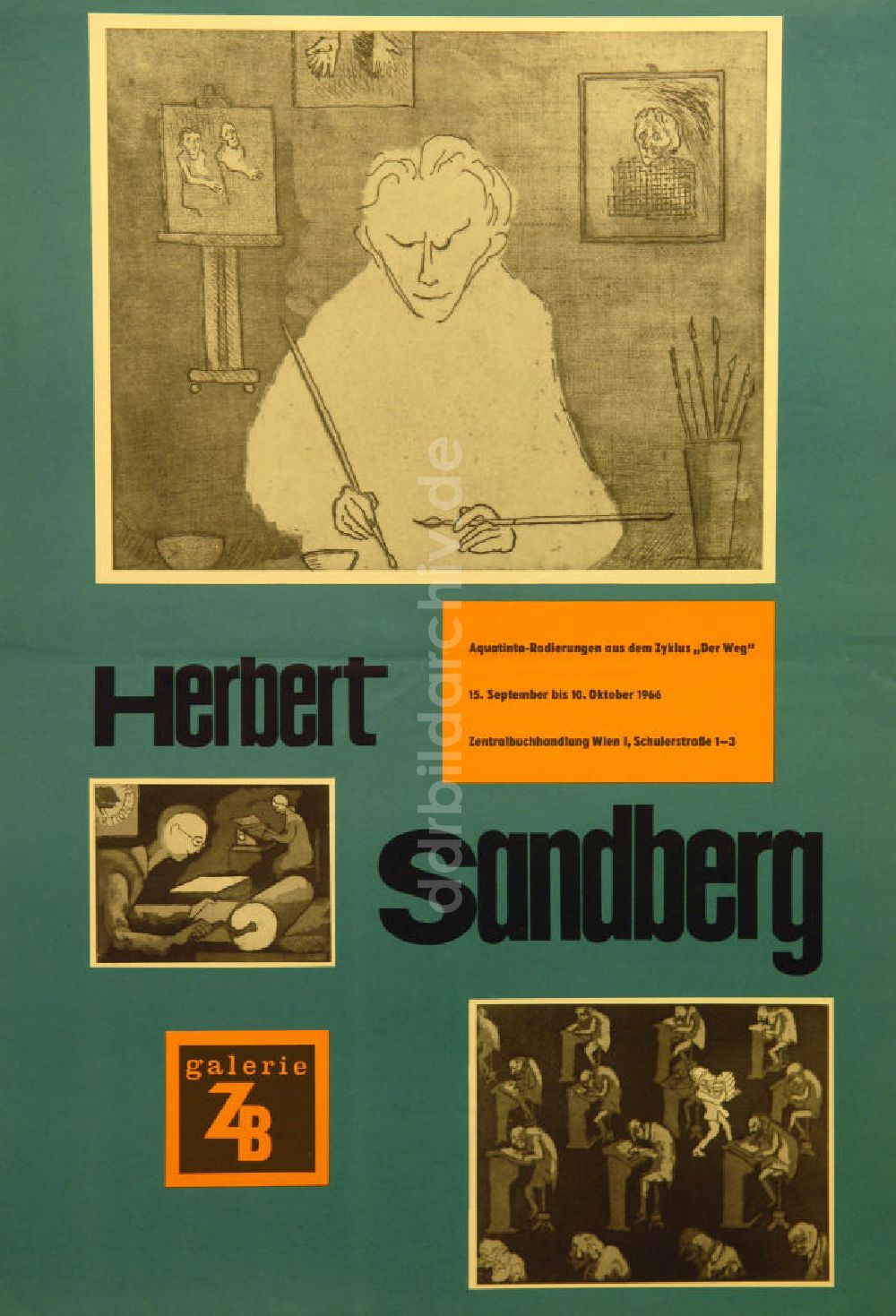 Berlin: Plakat von der Ausstellung Der Weg über Herbert Sandberg aus dem Jahr 1966