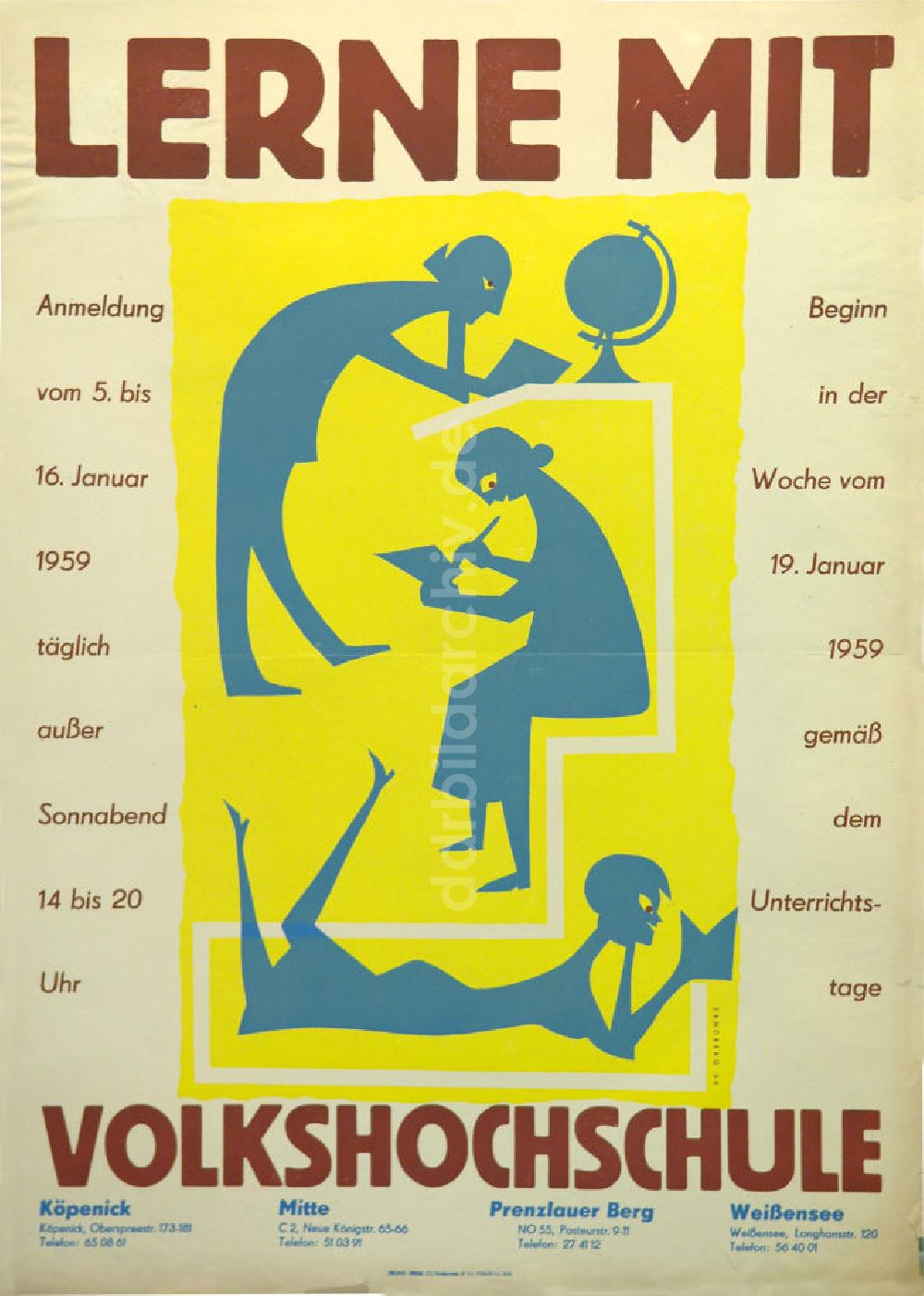 Berlin: Plakat von Herbert Sandberg Lerne mit Volkshochschule aus dem Jahr 1958