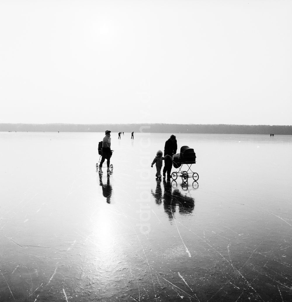 Zossen: Schlittschuhlaufen auf dem zugefrorenen Motzener See in Zossen im Bundesland Brandenburg auf dem Gebiet der ehemaligen DDR, Deutsche Demokratische Republik