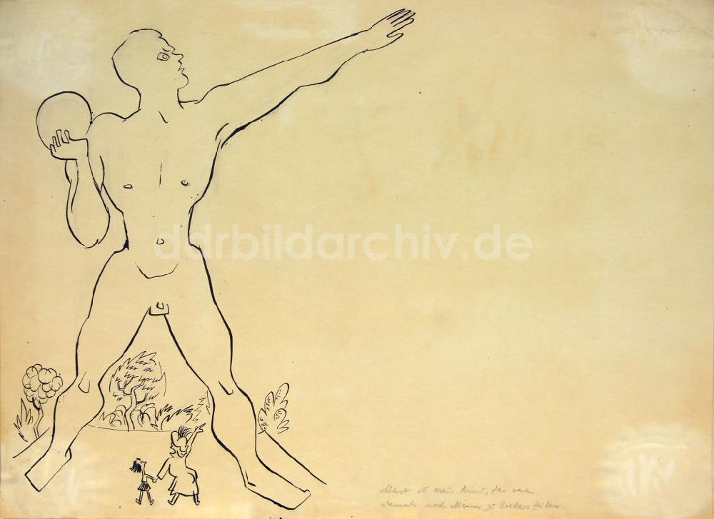 DDR-Bildarchiv: Berlin - Skizze von Herbert Sandberg Siehst du mein Kind, das waren damals noch Männer, zu Brekers Zeiten