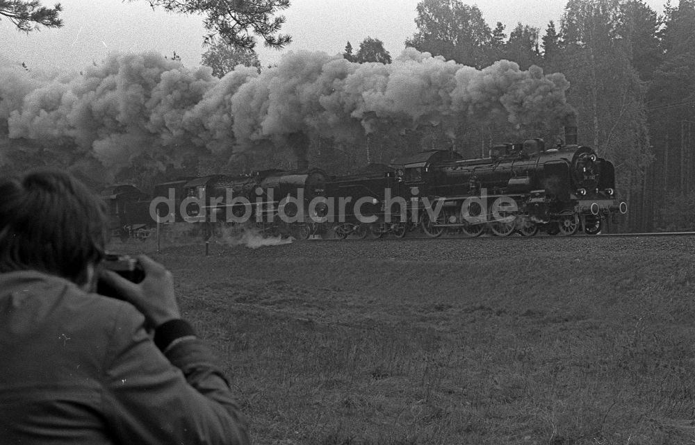 DDR-Bildarchiv: Fürstenberg/Havel - Sonderfahrt des Traditionszuges Dampflokomotive der Deutschen Reichsbahn der Baureihe in Fürstenberg / Havel im Bundesland Brandenburg in der DDR
