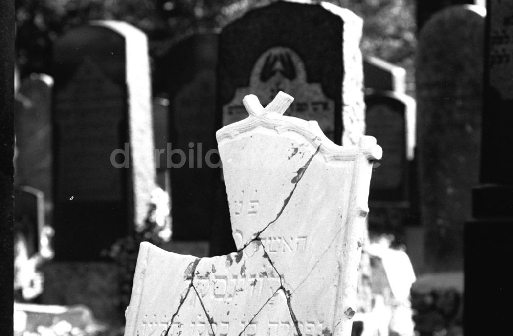 DDR-Bildarchiv: Berlin-Weißensee - Weißensee/Berlin Jüd. Friedhof, Grabschändungen 16.09.90 Foto: Grahn Umschlagnummer: 1179