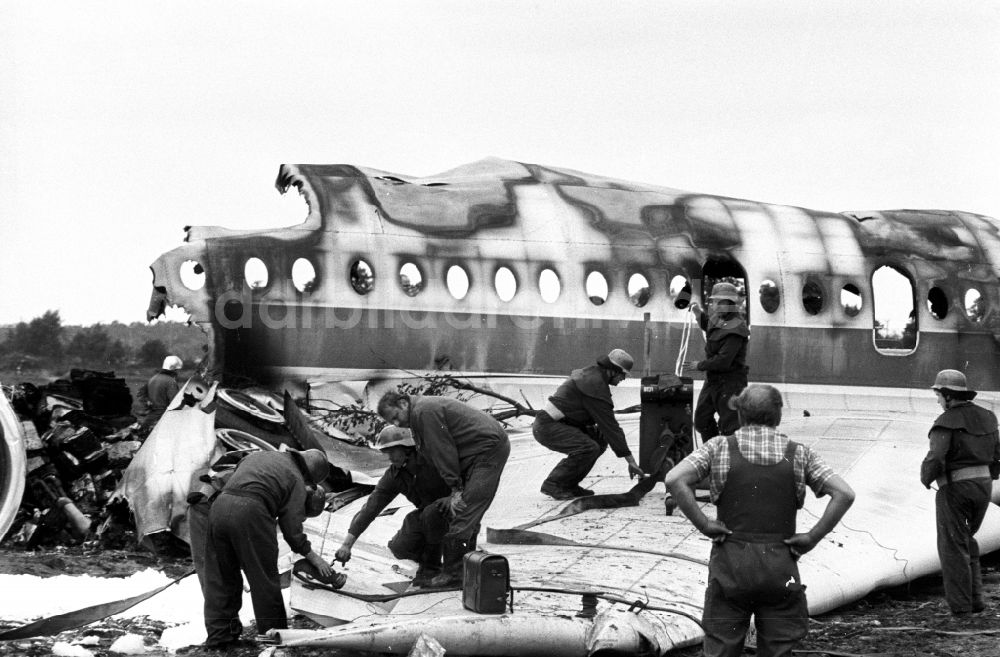 DDR-Fotoarchiv: Schönefeld - Wrack des Passagierflugzeuges IL-62 an der Absturzstelle in Schönefeld in Brandenburg in der DDR