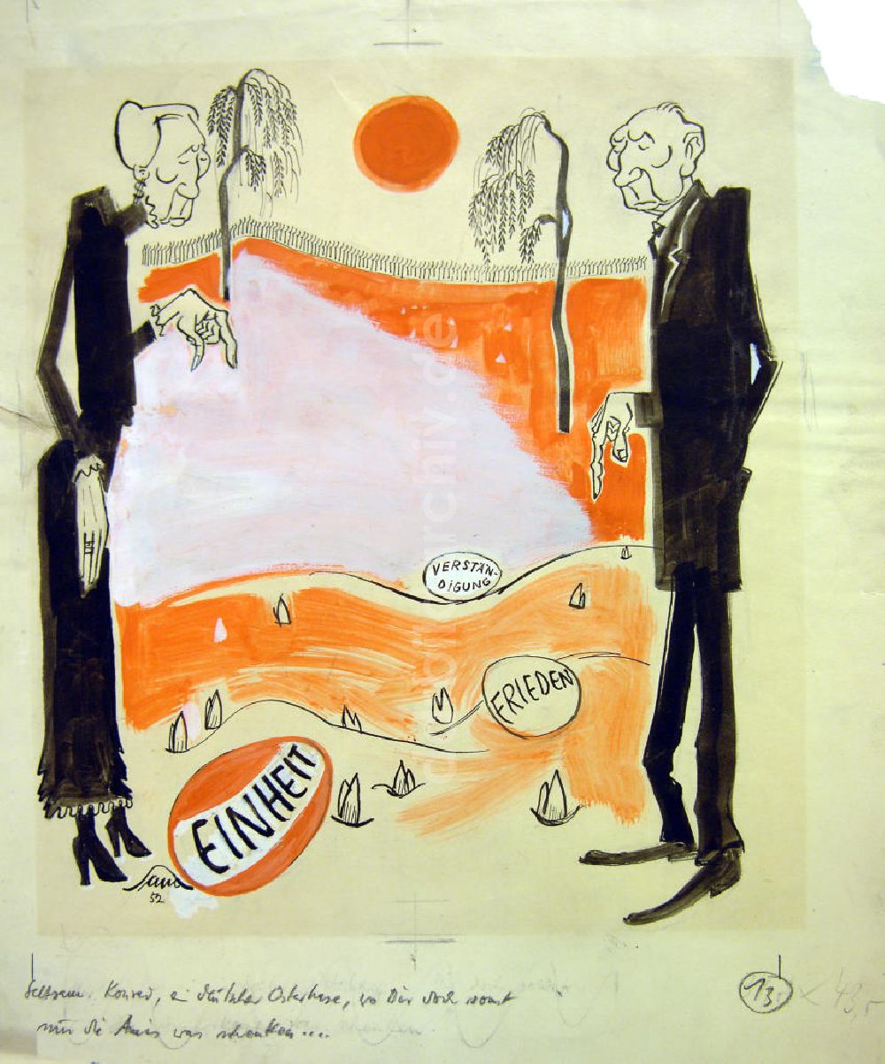 DDR-Bildarchiv: Berlin - Zeichnung von Herbert Sandberg Einheit, Frieden, Verständigung aus dem Jahr 1952