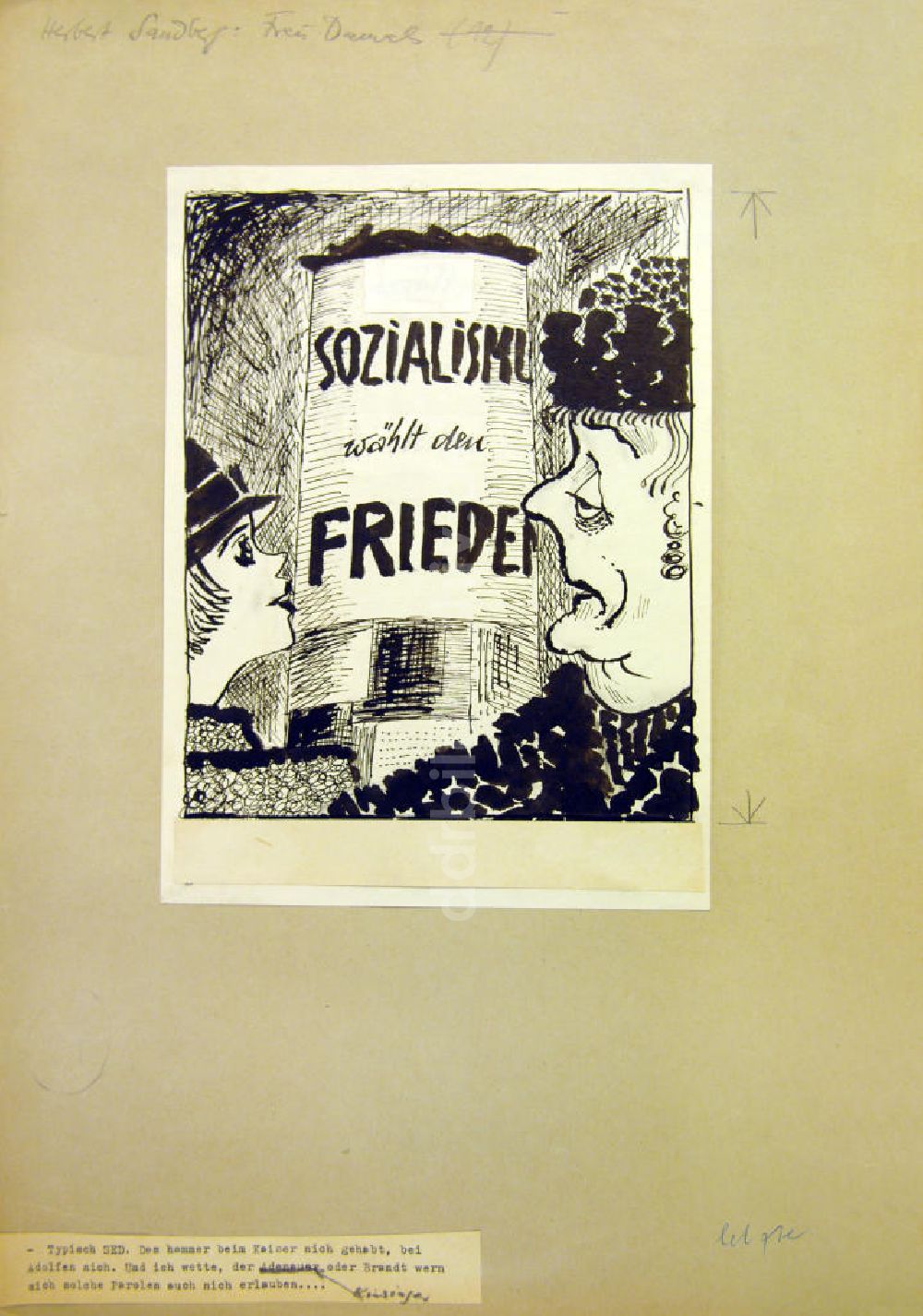 DDR-Fotoarchiv: Berlin - Zeichnung von Herbert Sandberg Frau Damals (Sozialismus, wählt den Frieden)