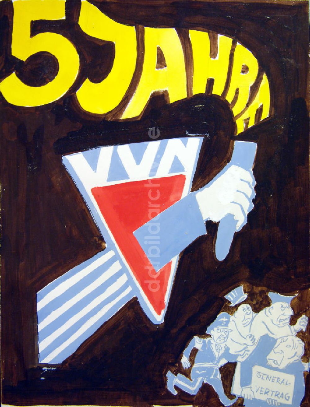 DDR-Bildarchiv: Berlin - Zeichnung von Herbert Sandberg 5 Jahre VVN (braun)