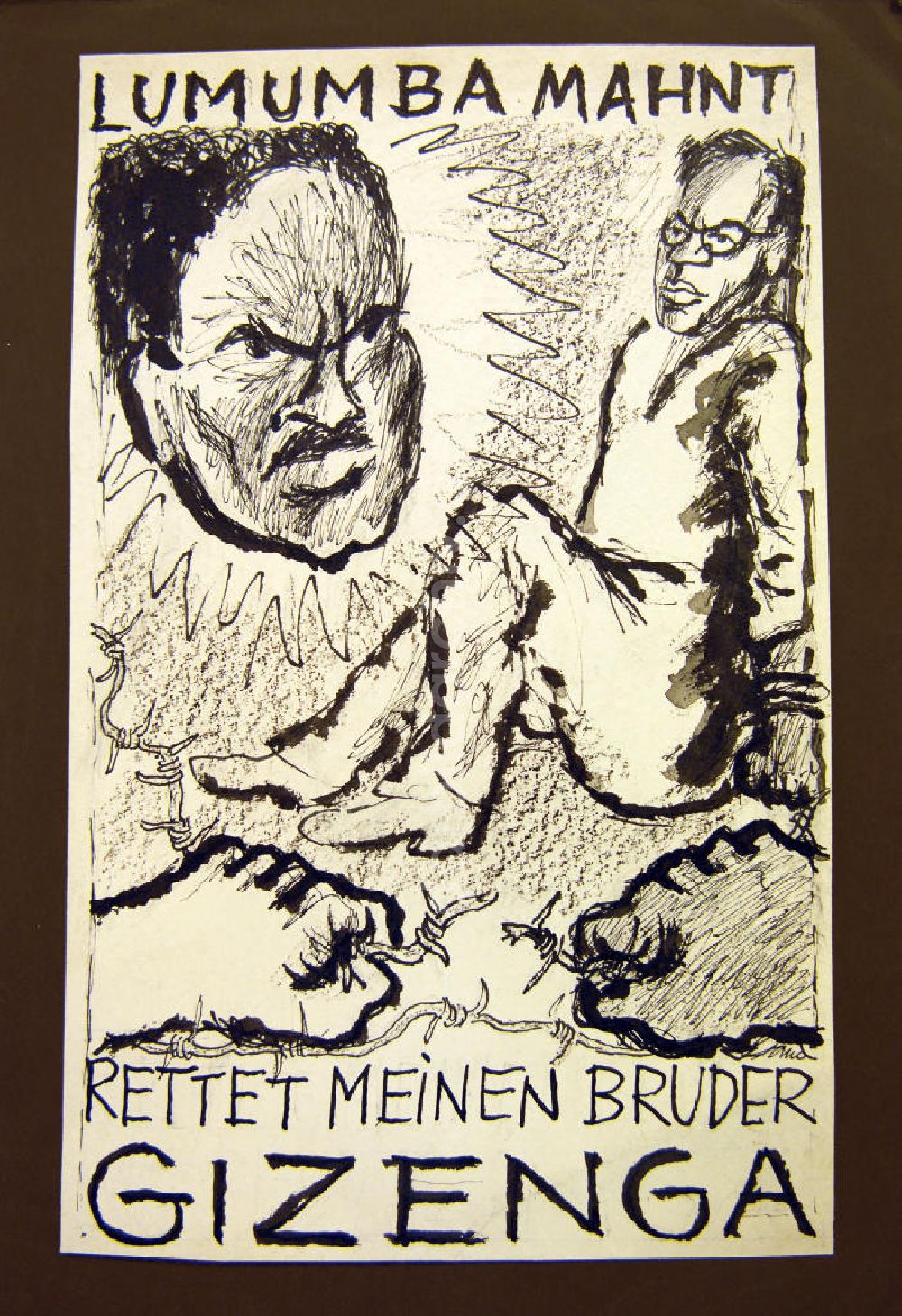 DDR-Fotoarchiv: Berlin - Zeichnung von Herbert Sandberg Lumumba mahnt: Rettet meinen Bruder Gizenga